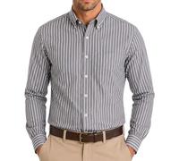 Chemise à rayures Oxford pour homme,Col boutonné,Bureau de travail ou chemises décontractées,La chemise rayée Elizabeth Par Janeo British Apparel. (City Grey, Bold Stripe, 2XL)