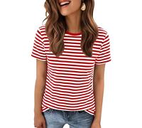 Chemise à Rayures pour Femme Rouge Blanc Costume de Carnaval Col Rond Manches Courtes T-shirt à Rayures Style Marin Fête des Fous Costume de Marin été Vêtements Décontractés Hauts Décontractés, rouge