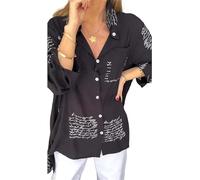 Chemise à Revers avec Lettres imprimées, Chemise boutonnée à Revers à Manches Longues for Femmes, Nouvelle Mode Printemps 2024 (Color : Black, Size : 3XL)