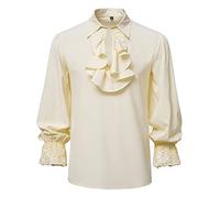 Chemise à volants style Renaissance pour homme - Style médiéval vintage - Col jabot - Costume de pirate, kaki, M