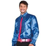 Boland Chemise disco Schlager Move à volants Bleu Homme 70's Déguisement
