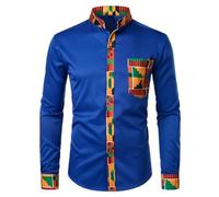 Chemise africaine pour homme à manches courtes - Design patchwork tribal africain - T-shirt imprimé confortable - Chemise d'été - Chemise de fête - Chemise rétro pour homme - Costume de carnaval, P