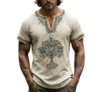 Chemise africaine pour homme - Col en V - Chemise ethnique Dashiki - Chemise d'été décontractée avec motifs ethniques - Manches courtes - Chemises traditionnelles - Tenues arabes du Moyen-Orient, S