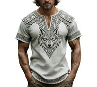 Chemise africaine pour homme - Col en V - Chemise ethnique Dashiki - Chemise d'été décontractée avec motifs ethniques - Manches courtes - Chemises traditionnelles - Tenues arabes du Moyen-Orient, W