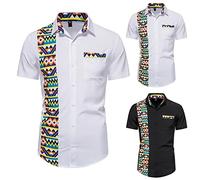 Chemise africaine pour homme Vêtements africains Dashiki Patchwork Afrique Imprimé T-shirt à manches longues Robe Chemises Traditionnelle Mode Dashiki Tops Vêtements pour Club Party, Z01 Blanc, S