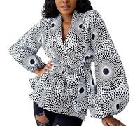 Chemise africaine traditionnelle à manches longues style batik Dashiki, Blanc., 3XL