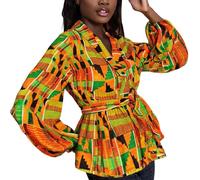 Chemise africaine traditionnelle à manches longues style batik Dashiki, jaune, M