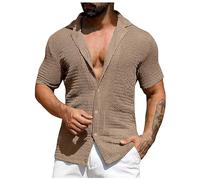 Chemise ajourée à manches courtes pour homme, chemise de plage respirante d'été boutonnée en tricot décontracté, polo de golf Y2K, t-shirt simple et solide pour la course à pied, la randonnée et