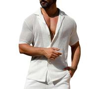 Chemise ajourée à manches courtes pour homme, chemise de plage respirante d'été boutonnée en tricot décontracté, polo de golf Y2K, t-shirt simple et solide pour la course à pied, la randonnée et
