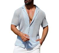 Chemise ajourée à manches courtes pour homme, chemise de plage respirante d'été boutonnée en tricot décontracté, polo de golf Y2K, t-shirt simple et solide pour la course à pied, la randonnée et