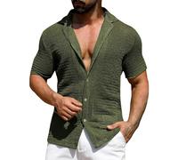 Chemise ajourée à manches courtes pour homme, chemise de plage respirante d'été boutonnée en tricot décontracté, polo de golf Y2K, t-shirt simple et solide pour la course à pied, la randonnée et