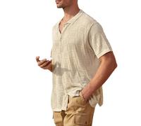 Chemise ajourée Y2K à manches courtes pour homme - Col en V - Respirant - Coupe ajustée - Pour l'été - Vêtements de course - Léger et confortable, beige, XL