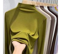 Chemise ajustée à manches longues et col roulé pour femme - Longueur régulière - Couleur unie - Pour toutes les années - M - Vert jaune