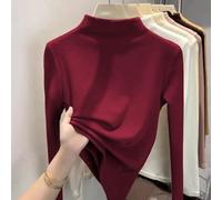 Chemise ajustée à manches longues et col roulé pour femme, longueur régulière, couleur unie, pour toutes les années (XL, rouge vin)