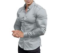 Chemise ajustée classique à manches longues pour homme, col écarté, extensible, haut formel, léger, décontracté, vêtements intelligents pour le travail, le salon, gris, XL