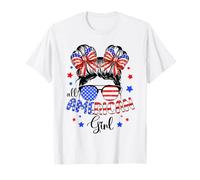 Chemise All American Girl 4 juillet Daughter Messy Bun USA T-Shirt