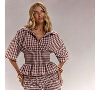 Chemise ample à manches courtes avec col à carreaux, cordon de serrage à la taille et boutons. Convient pour les vacances de printemps, la plage, le cottage core, le style Y2K, les vacances de printem