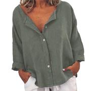 Chemise ample à manches longues en lin pour femme - Style hippie - Pour l'été, la plage, le yoga - Grande taille - Col en V - Boutonnée - Pour le bureau, la croisière, les paysans, ag, M