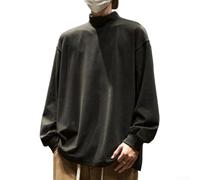 Chemise ample doublée en polaire douce pour homme, col mi-haut, manches longues, couche de base thermique pour temps froid, gris (noir 3XL)