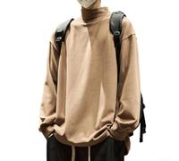 Chemise ample doublée en polaire douce pour homme, col mi-haut, manches longues, couche de base thermique pour temps froid, gris (marron, 2XL)
