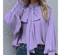 Chemise ample élégante et simple à manches longues avec boutons, nœud papillon et manches bouffantes pour les dames européennes et américaines, convenant pour le travail. L,M,S,XL,XXLUnicolorePolyeste