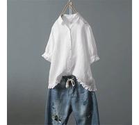 Chemise ample et décontractée en coton et lin pour femmes, couleur unie, élégante, à volants, revers, simple boutonnage, manches courtes, mode d'été, nouvelle collection 2025 Jaune