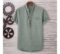 Chemise ample pour hommes de couleur unie avec col cranté et poche sans collier, hauts décontractés en lin pour hommes, vert Saint-Patrick Henley Curious George, formel L,M,S,XL,XS,XXLUnicoloreÉtoffe