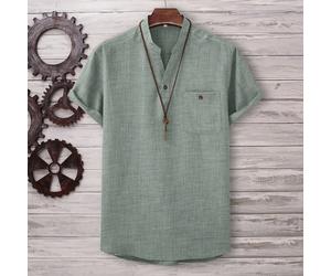 Chemise ample pour hommes de couleur unie avec col cranté et poche sans collier, hauts décontractés en lin pour hommes, vert Saint-Patrick Henley Curious George, formel L,M,S,XL,XS,XXLUnicoloreÉtoffe