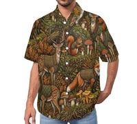 Chemise Animaux De La Forêt d'automne avec Boutonnière - Chemise Hawaïenne pour Homme - Manches Courtes - Imprimé Art Populaire - Chemises de Plage Décontractée pour Adulte