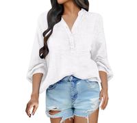 Chemise Anti UV Femme Manche Longue Chemisiers Et Blouses Femme Grande Taille Chemisier avec Bouton Blouse Décontractés Haut Couleur Unie Top Ample Loungewear Plissées Chemise Outdoor Vêtements