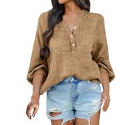 Chemise Anti UV Femme Manche Longue Chemisiers Et Blouses Femme Grande Taille Chemisier avec Bouton Blouse Décontractés Haut Couleur Unie Top Ample Loungewear Plissées Chemise Outdoor Vêtements