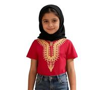 Chemise arabe Thobe pour enfants africains classiques Dashiki décontractée ample à manches courtes tenues musulmanes pour garçons filles vêtements de jeu ethniques traditionnels, 03#_Rouge, 1-2 ans