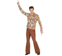 Atosa Chemise disco homme orange à motifs bubbles colorées, col pelle, style années 70, XL