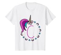 Chemise avec Monogramme Licorne Lettre C pour Fille T-Shirt, Enfant, Blanc, 2 Ans