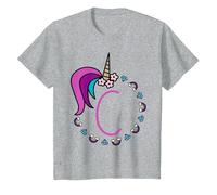 Chemise avec Monogramme Licorne Lettre C pour Fille T-Shirt, Enfant, Gris Chiné, 3 Ans