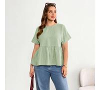 Chemise babydoll noire à manches courtes pour femmes grandes tailles, style décontracté ample et confortable, basique polyvalent affinant pour le printemps/été, tenue d'été, chemisier femme, top noir,