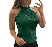 Chemise basique à coupe ajustée pour femme - Col rond - Sans manches - Imprimé - Pour intérieur et extérieur - Cadeau de Noël, Vert, XXL