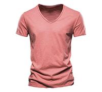 Chemise basique en coton pour homme, T-shirt à col en V, manches courtes, pour l'été, chemise de sport, vêtements décontractés, col en V, haut classique, doux, vêtements d'intérieur respirants et