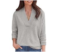 Chemise basique unie à manches longues pour femme - Col en V profond - Couleur unie - Haut à manches longues - Chemisier pour adultes et adolescents - Tenue pour la vie quotidienne - Cadeaux de Noël