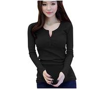 Chemise basique unie à manches longues pour femme - Col rond - Version coréenne - Chemisier ample pour femme - Tenue pour la vie quotidienne - Cadeaux de Noël, Noir , 3XL