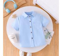 Chemise blanche à manches courtes avec col, de couleur unie, style décontracté et polyvalent pour garçons, style gentleman, convient pour le port quotidien, les occasions formelles, les fêtes scolaire