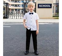 Chemise blanche à manches courtes avec col, style gentleman, polyvalente et de couleur unie, convient pour le port quotidien, les occasions formelles, les fêtes scolaires et les événements de représen