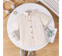 Chemise blanche à manches courtes et col pour garçons, style décontracté polyvalent, couleur unie, style gentleman, convient pour le port quotidien, les occasions formelles, les fêtes scolaires et les