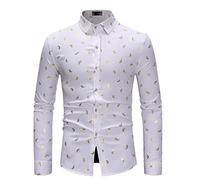Chemise blanche à manches longues avec imprimé rose doré brillant pour homme Coupe ajustée Motif floral