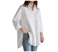 Chemise blanche à manches longues pour femme - Chemisier ample léger grande taille boutonnée de couleur unie - Chemise ample pour femme - Chemisiers baggy légers - Manteaux de détente, blanc, Taille