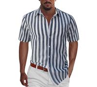 Chemise blanche à manches longues rayée à revers pour homme, bleu marine, XL