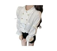 Chemise Blanche de Style coréen pour Femmes, Haut Court Kawaii, Chemisier à la Mode, Style Preppy, Manches Longues, vêtements Lolita féminins, 2023