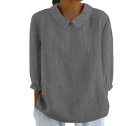 Chemise Blanche Femme Popeline Chemise en Lin Chemise Femme Chic Mousseline T-Shirt Manche Longue Femme Chemise Femme Grande Taille Chemisier Manche Courte Chemisiers Et Gris 2XL