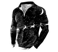 Chemise Bleue Hommes Hommes - Hiver Noël Fermeture éclair Manches Longues Imprimé Pleine Fêtes T-shirt Tops Juridique Pad, Noir , XXL