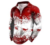 Chemise Bleue Hommes Hommes - Hiver Noël Fermeture éclair Manches Longues Imprimé Pleine Fêtes T-shirt Tops Juridique Pad, Blanc., M